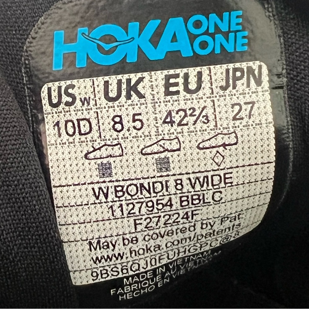 Hoka One One Womens WIDE Bondi 8 Black 1127954 BBLC Running Shoes Size 10 - Picture 10 of 10
